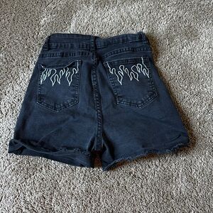 Black and white flame jean shorts #grunge